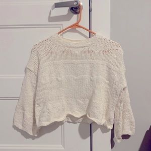 White Crop Crochet Knit Sweater